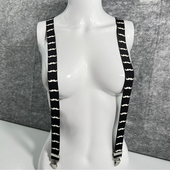 “I Moustache You” Suspenders “Y” Style Swag 1” Wide Clip-On Fun Unisex Stretch - Picture 2 of 14